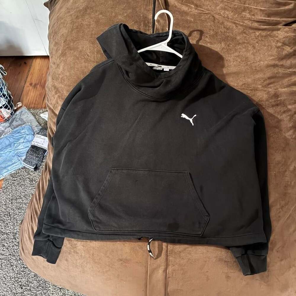 Puma Black Cropped Pullover Hoodie XL